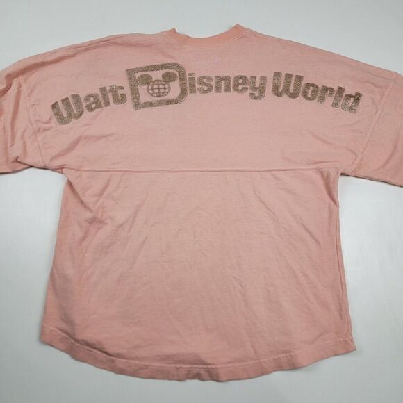 Disney Walt Disney World Spirit Jersey Peach Pink Rose Gold Puffy Logo Glitter M - Picture 2 of 10